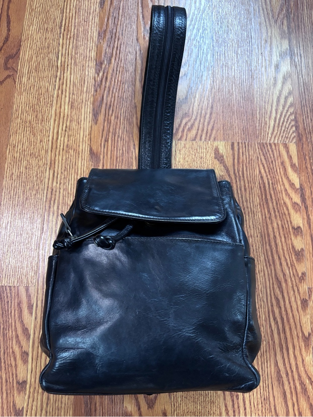 Men's Black Leather Sling Backpack - Minimal Everyday Carry